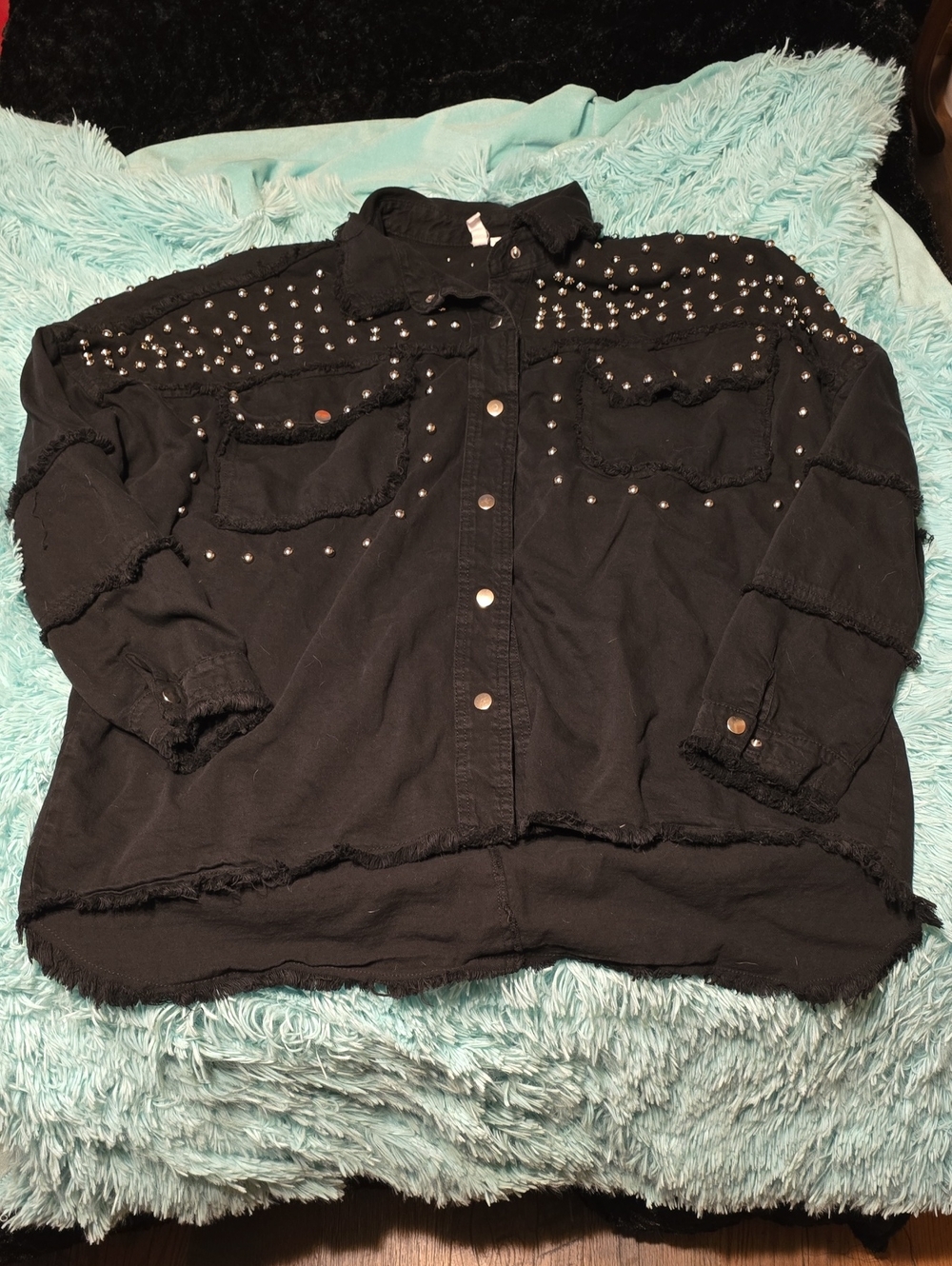 Elan Black Studded Denim Shacket